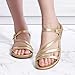 SERASTAR Flat Sandals for Women Dressy - Gold Size 7 Ankle Strap Summer Sandals - Comfortable Walking Cushioned Womens Flats Sandal