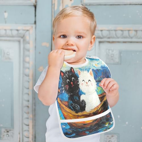 MCHIVER Cats Boat Blue Baby Bibs for tag1 Waterproof Feeding Bib Apron with Food Cather Adjustable Cotton Food Eating Bib 2 Pack4