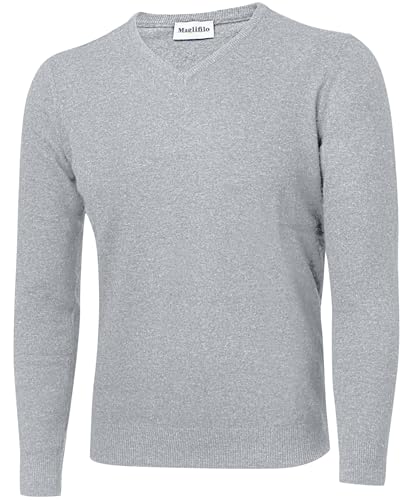 Maglifilo - Suéter para hombre con cuello en V de mezcla de cachemira - Suave, elegante y versátil - Perfecto para cualquier ocasión, idea de regalo con paquete incluido, gris luminoso (ral 7035),