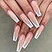 Outyua French Tips Press on Nails Coffin Glossy False Nails with Designs Pink Extra Long Fake Nails Ballerina Acrylic Cute Nails for Women and Girls 24Pcs (French)