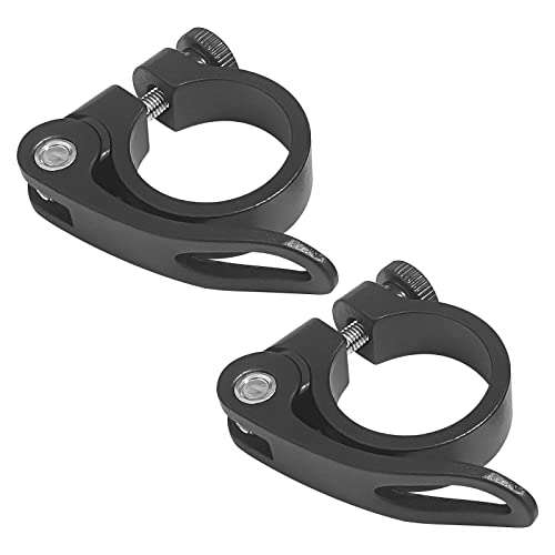2 Pcs Bike Seatpost Clamp, 31.8mm Quick Release Bicycle Seat Clamp, Aluminium Alloy Seat Attachment Tube Clamp for Road Bike Casual Bike (Black)