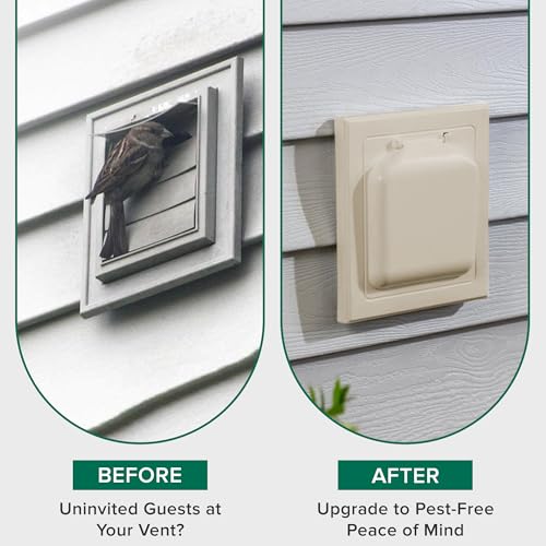 Image of NO-PEST VENT Dual Door Dryer Vent Cover 4 Inch Outdoor, Made in USA, Highest UV-Resistant Plastic, No Lint-Collecting Screen (Tan, 4 inch Metal Vent With Collar)