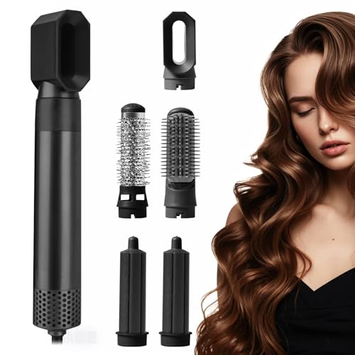 Anluomania Set di spazzole per asciugacapelli, set di spazzole professionali ad aria calda, 1200 W, multifunzione con ferro arricciacapelli automatico, 3 velocità del vento