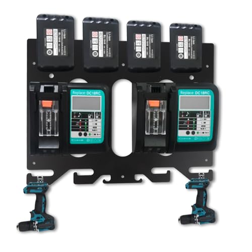 APACALI 3 in 1 Wandhalterung für Makita Akkus 18V 14,4V, Ladegeräte und Akku Bohrschrauber, Stabiler 4er Makita Akkuhalter für Makita Ladegerät Halter für Makita und Akku Bohrschrauber Halter, Schwarz