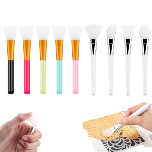 OTCRAFT Set di 10 pennelli in silicone, spatola, pennelli per materiali misti; set di pennelli riutilizzabili in resina epossidica per spargere la pittura fai da te, miscelazione e diffusione su