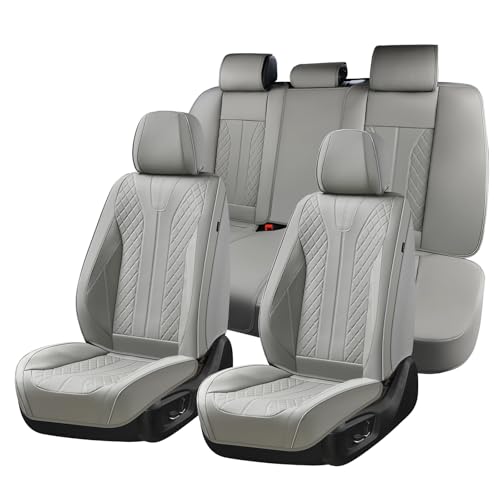 FLORICH Car Seat Covers Full Set Leather Seat Cover for Cars Full Coverage Seat Cover Waterproof Universal Seat Cover for Cars Seats Protector Cushion Universal Fit for Most Cars SUV Trucks, Gray