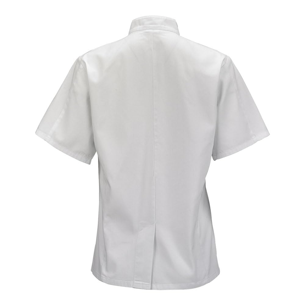 Mercer Culinary Genesis Women's Short Sleeve Chef Jacket with Cloth Knot Buttons