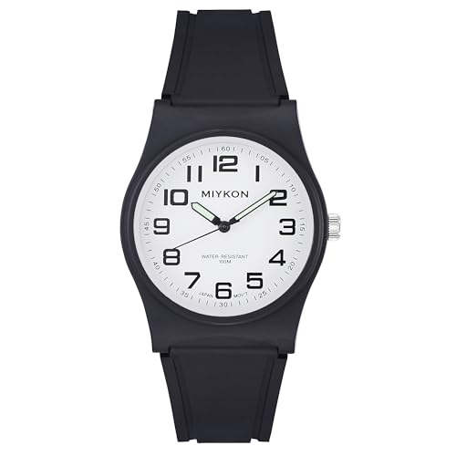 Miykon Black Sports Analog Watches for Men - 100M Waterproof Watch with Second Hand Nursing, Casual Easy Reader Wrist Watch - Shockproof Resin, Luminous Hands, Japanese Quartz with 4 Year Battery Life