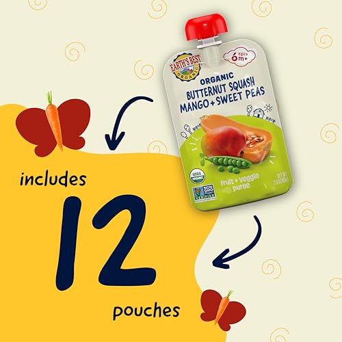Earth's Best Organic Butternut Squash, Mango and Sweet Peas Puree Pouch 3.5oz (Pack of 12)