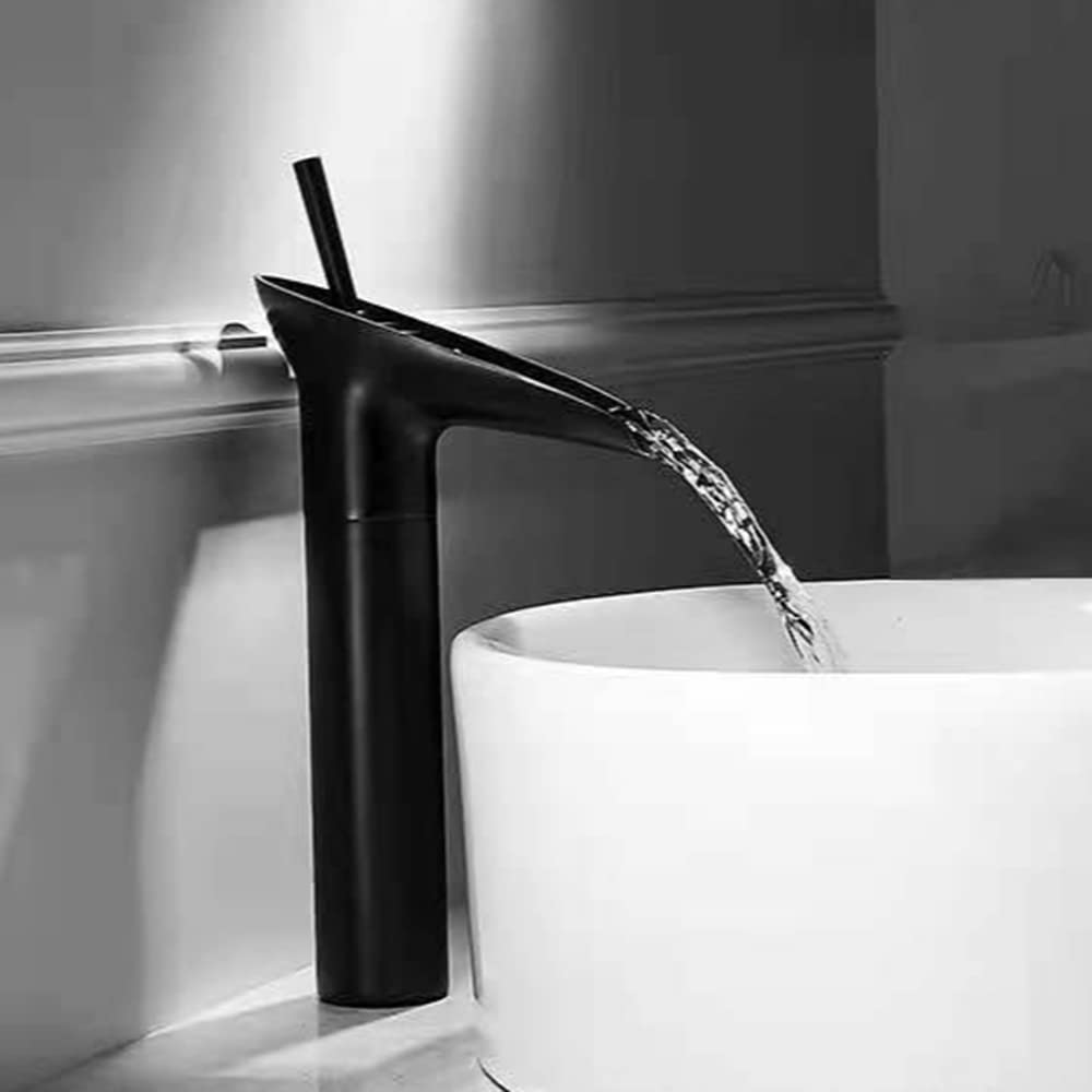 Grifo Lavabo Negro,Cascada Grifo de Lavabo Baño,Grifo lavabo alto,Estilo de Copa de Vino Cocina Alto, Mezclador para Baño,G 3/8,Agua Fria y Caliente Disponible, Estilo Retro