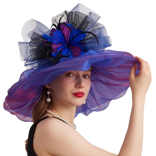 Sombrero de dama tipo Derby con organza para boda y té miniatura 7