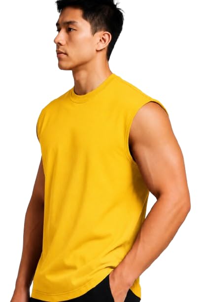 Image of Men Solid Sleeveless T-Shirt with Crew Neck for Gym, Sports and Casual Wear
