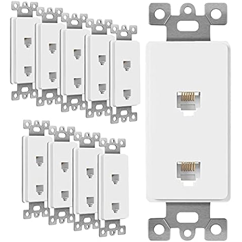 ENERLITES Dual RJ11 Jack Adapter Insert for Decorator Wall Plates, Molded-in Voice & Audio Duplex, 6-Position 6-Conductor, Polycarbonate Thermoplastic, UL Listed, 6503-W-10PCS, White, 10 Pack Cover