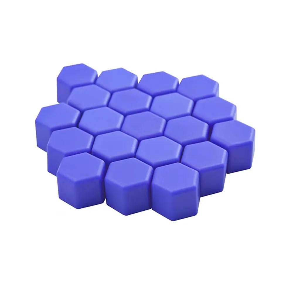 LOCKLGFMCZ 20Pcs 17 19 21mm Silicone Car Tyre Wheel Hub Covers Protection Caps Nuts Screw Protector Dust Proof Bolt Cover(Blu,17mm)