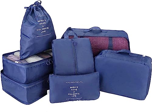 Image of Nightstar 7 Pcs Foldable Luggage and Laundry Bag Pouch Waterproof Travel Toiletry Organizer Garment Storage Bag Portable Packing Cubes (1 Pc) (Navy Blue)