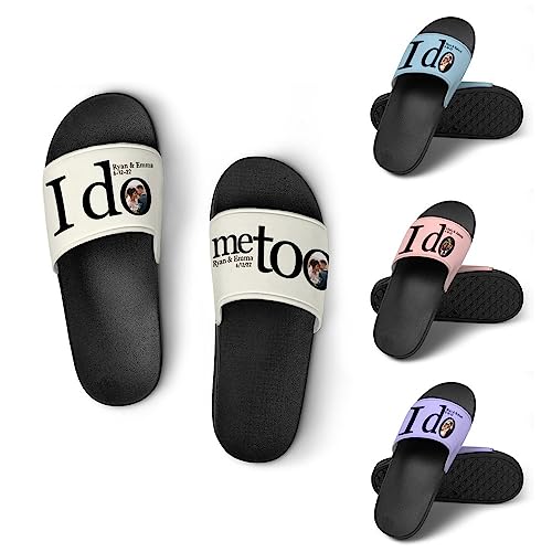 Personalized Slippers Sandals Custom House Sandals with Photo Name Date Design, Customized Slip-On Flip Flops Casual Slides for Women Men, Quick Drying Shower Shoes for Couples Weddings Anniversary