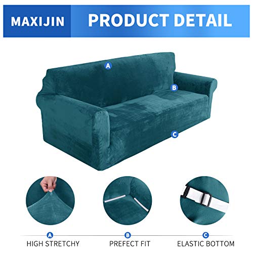 MAXIJIN Housse de canapé de protection en velours épais super extensible pour animaux domestiques 3 places Vert foncé - Image 4