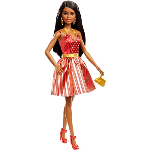 Muñeca Barbie Vestido Rojo y Dorado, Morena