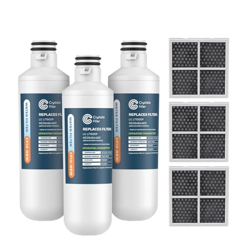 Crystala Filters LT1000PC Replacement Water Filter, Compatible with LT1000PC/PCS, LT1000PC, LT-1000PC, ADQ747935 ADQ74793504 Water Filter and LT120F ADQ73334008 Fresh Air Filter 4 Pack