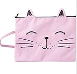 Material: Lienzo 1 unid A4 Gato Bolsa de lona Carpeta de archivos de tela Bolsa de documentos Cuaderno Organizador de almacenamiento Bolsa Artículos escolares de oficina, Rosa