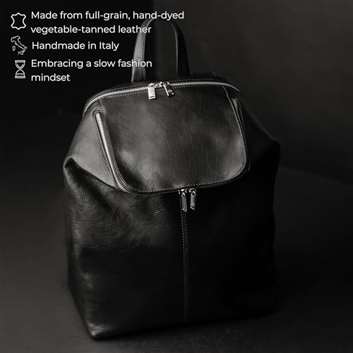 Image of Time Resistance Leather Backpack - Unisex Business Rucksack Laptop Bag for Bag and Women (Black)