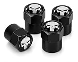 Aluminium Punisher Totenkopf Ventilkappen für Auto-Reifen, 4 Stück, Universal Ventilabdeckungen für PKW, SUV, Motorrad, Fahrrad, Schrader-Ventile (4X Schwarz Punisher)