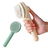 😻【Práctico mango largo】: el cepillo para pelo de perro tiene un mango largo y redondo para un agarre cómodo y agujas finas de acero inoxidable para una limpieza eficaz del pelo corto y largo de las mascotas.