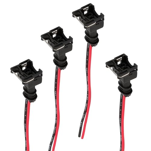 Arwrilt 4 PCS Automotive Fuel Injector Connector, Standard Specification Injector Socket, Watertight Housing + Copper Core Plug, Socket Wiring Harness Kit, Universal for Most Cars (Black)