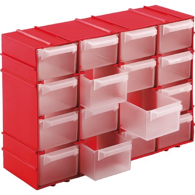 Kigima Sortierbox 22x15x8cm 16 Fächer Rot – Praktisches Kleinteilemagazin aus Plastik – Sortimentskasten für Wandmontage geeignet – ideal als Werkstatt Organizer, oder Ergänzung für Normteilwand