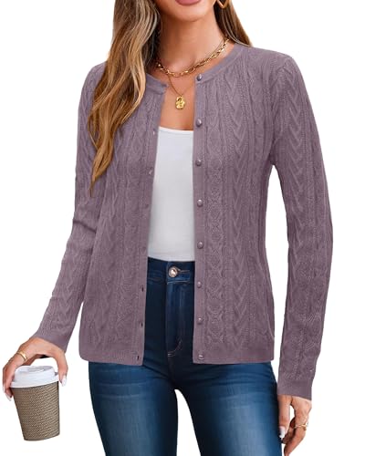 Image of Arach&Cloz Women's Cable Knit Fall Soft Lightweight Sweater Cardigans 2025