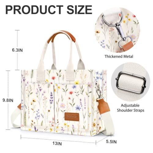 Image of Canvas Tote Bag for Women with Pockets Crossbody Bag Tote Shoulder Handbags Casual Work Bags Everything Tote Bag