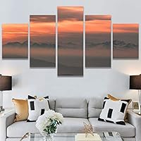 SIGNWIN 5 Panel Canvas Wall Art Foggy Mountains for Home Decorations Ready to Hang - 60