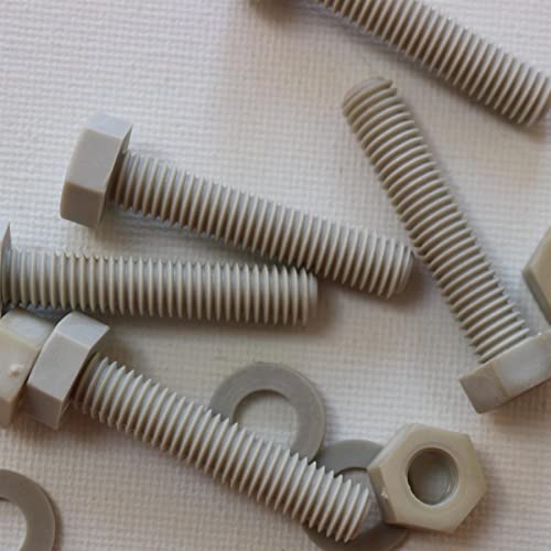 5 x PPS-Sechskantschrauben, M8 x 40 mm, Plastikschrauben und -muttern, Unterlegscheiben, Polyphenylen Sulfid