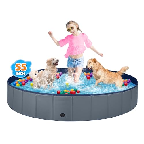 Image of Jecoo Dog Pool for Large Dogs Kiddie Pool Hard Plastic Foldable Dog Bathing Tub Portable Outside Kids Swimming for Pets and Dogs Outdoor Backyard