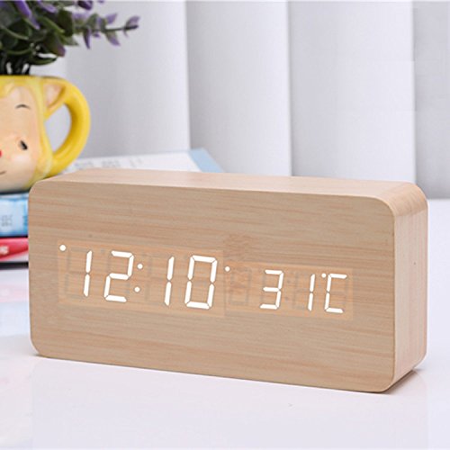 LLF Digital Clock Alarm Clock 3 Sets Of Alarm USB/Battery Mains Powered Voice Contro For Bedside, Home, Office, Kids Brightness Adjustable