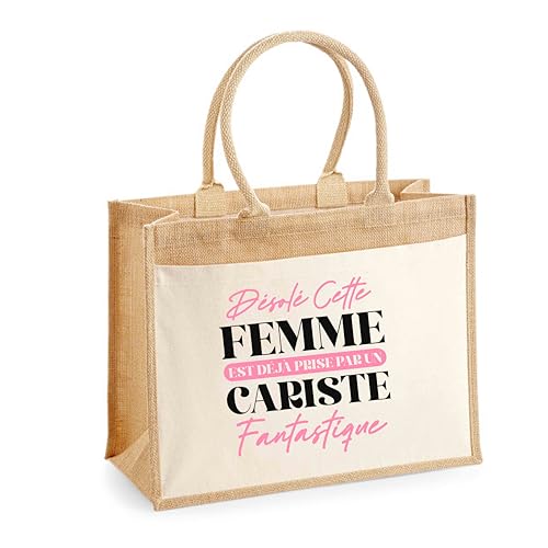 Grand sac cabas en jute avec poche pour faire le marché le week-end