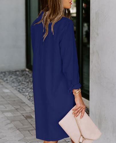 Image of Aoudery Womens Button Down Shirt Dresses with Pockets Cotton Button Up Tunics Long Sleeve Solid High Low Blouse Tops