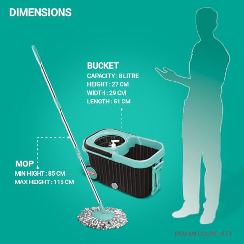 Image of Spotzero By Milton Eelite Spin Mop I 2-in-1 Mop Bucket for Cleaning & Drying I 360 Spin Mechanism I High Absorbent Microfiber Refills I Big Wheels & Drag Handle for Easy Movement I Black