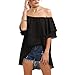 SheIn Women's Off Shoulder Chiffon Ruffle Sleeve Blouse Top Large Black