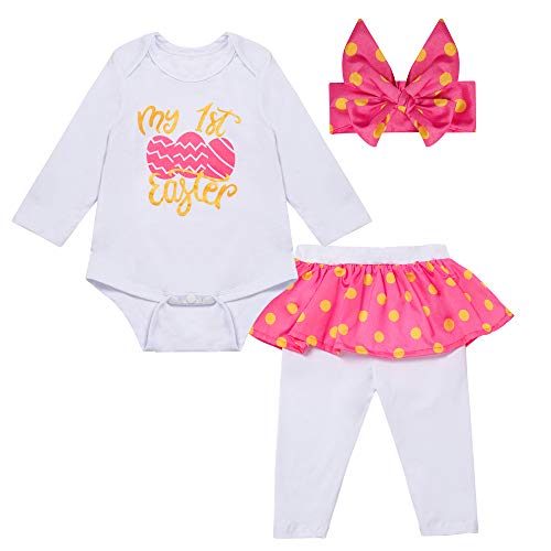 LENSOUS Baby Infant Girl My First Easter Cute Egg Pant Sets Skirt Outfits (6-12 Months) White