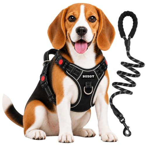 Image of Dog Harness for Medium Dogs | No Pull, Adjustable, Reflective, Harness Leash Combo for 14-23Kg Pets (Black, Medium)