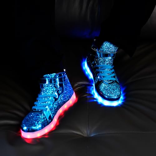 Image of Glitter Led Shoes Light Up Shoes High Top Sneakers for Women Men Flashing Dancing Shoes for Halloween Christmas Party with USB Charging