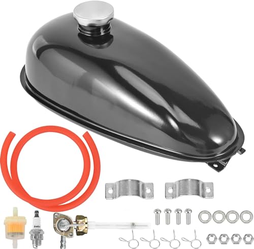 Réservoir de carburant en métal amélioré Trkimal avec robinet, bouchon pour vélo motorisé 49cc 50cc 60cc 66cc 80cc, Noir Réservoir d'huile pour moteur de vélo (4L/1,06 gallons)