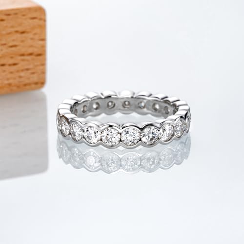 Bo.Dream Eternity Rings, 3mm Round Cut Bezel setting Cubic Zirconia 925 Sterling Silver Wedding Band Ring for Women2
