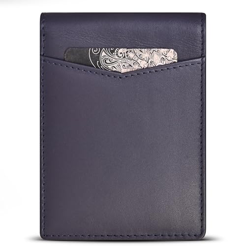 Image of Contacts Men's Genuine Leather Wallet | RFID Blocking Bifold Wallet for Men | Up to 8 Card Slots Including 1 ID Window (Blue)