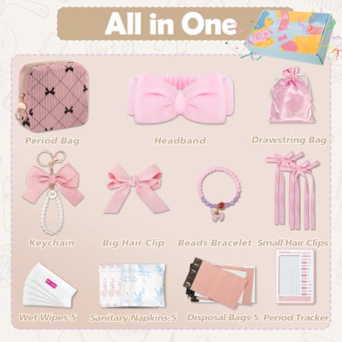 Image of First Period Kit for Teen Girls, Bow Tie Corduroy Cute Sanitary Napkin Storage Bag, Menstrual Pad Bag Tampon Holder for Purse, First Period Gifts (Bow Tie)