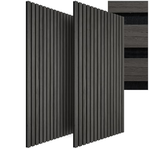 tectake 3D Akustikpaneele 2er Set mit Echtholzfurnier Holz Optik Paneele Wandpaneele in Holzoptik als Schallabsorber Panels für Wohnzimmer Küche Wandverkleidung Schallschutz - Eiche schwarz