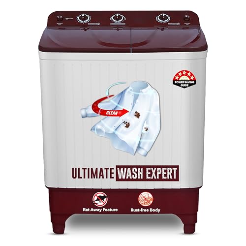Image of Power Guard 7 kg 5 Star Semi-Automatic Top Loading Washing Machine Appliance (PG70WM-BG-OP, Burgundy, Powerful Motor, Effective Wash Pulsator,Air Turbo Drying,1380 RPM & Castors)