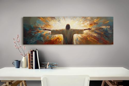 Impression panoramique sur toile chrétienne, déco murale 45x135cm