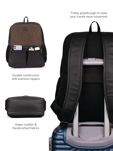 Image of ZOUK Women's Office Backpack | Vegan Leather & Handicraft Fabric | PeTA Approved | 15.6 Inch Laptop Compartment | Dual Zipper Pockets | Water Resistant | Trolley Passthrough | 17.5L